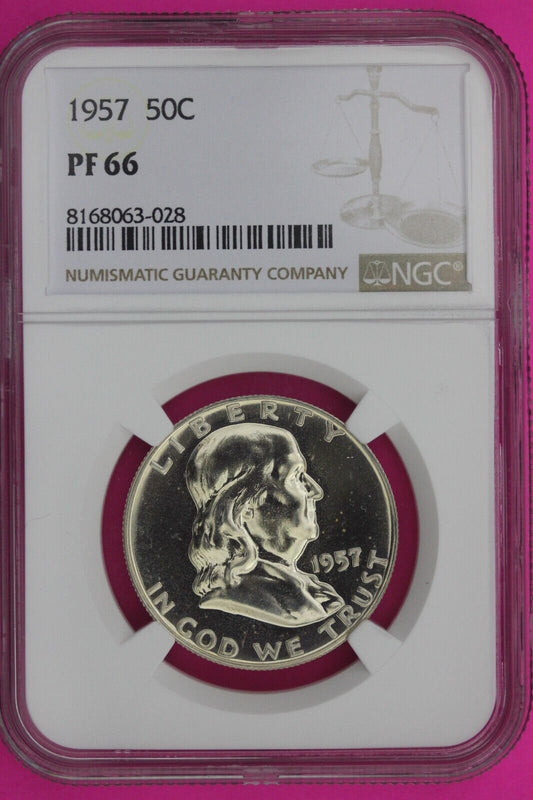 1957 PF 66 Ben Franklin Half Dollar High Grade Proof Silver Coin NGC Slab 962