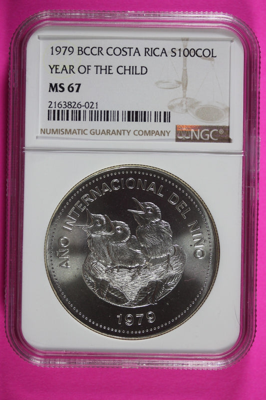 1979 MS 67 Year Of The Child Costa Rica 1 OZ Silver 100C NGC Certified Slab 1104