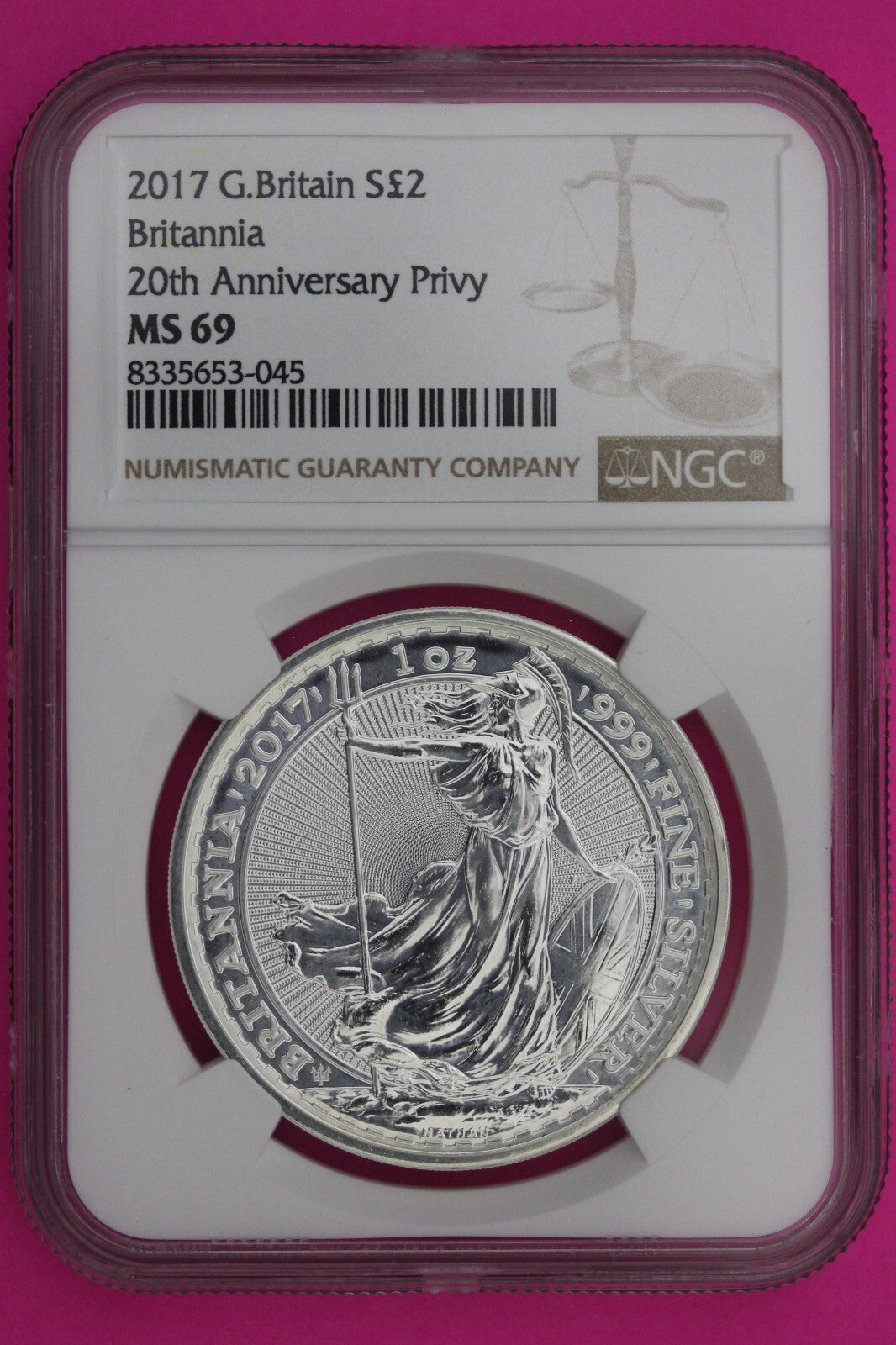 2017 MS 69 Great Britain £2 Britannia 20th Anniversary Privy NGC Graded Slab 907