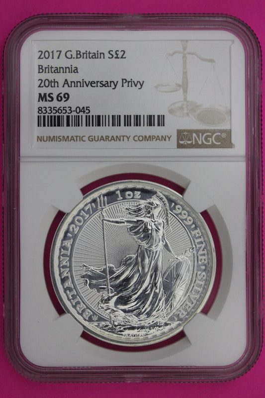 2017 MS 69 Great Britain £2 Britannia 20th Anniversary Privy NGC Graded Slab 907