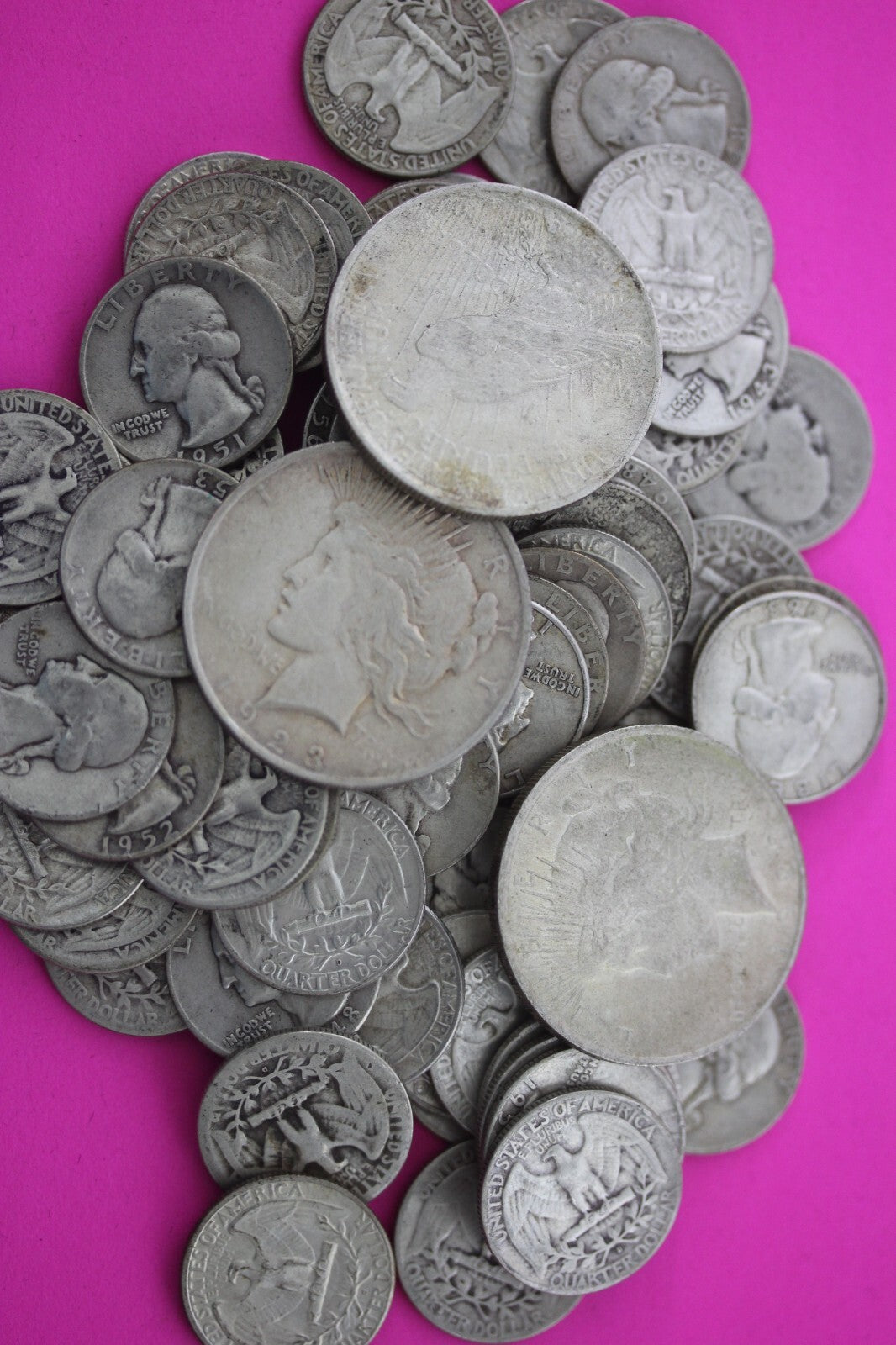 United States 90% Silver Coins $7.00 Face Value With One Peace Dollar Junk