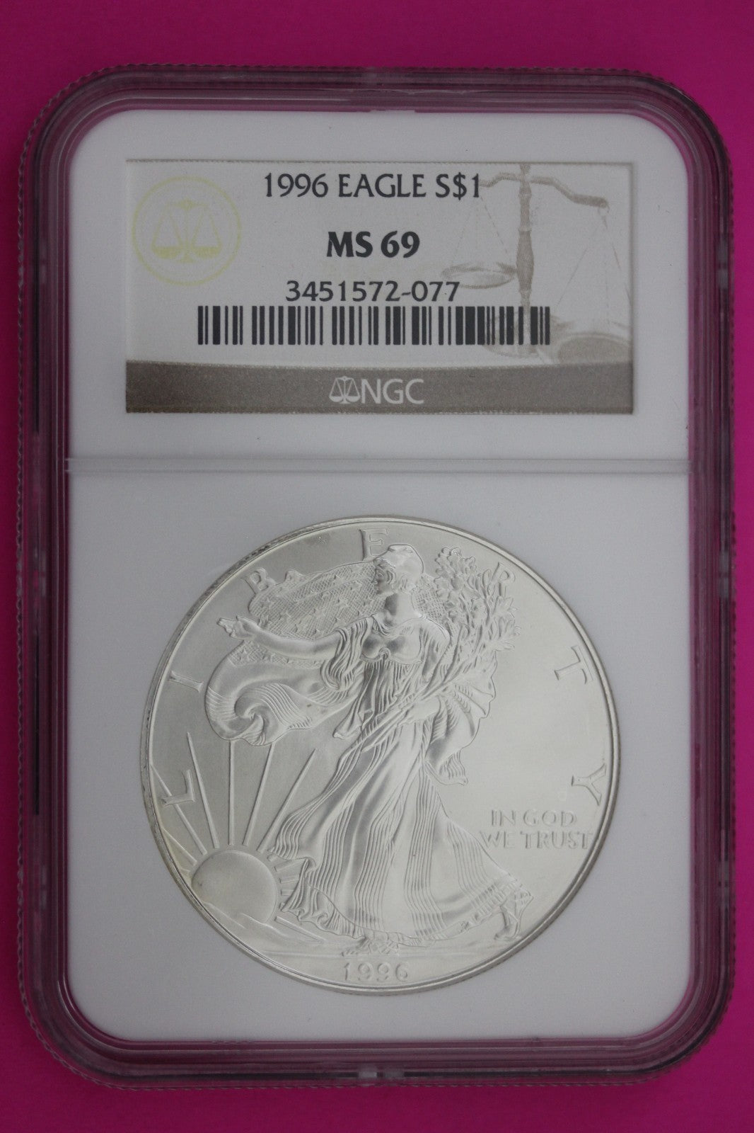 1996 MS 69 Silver Eagle 1 OZ .999 Silver NGC Certified Graded Authentic 224
