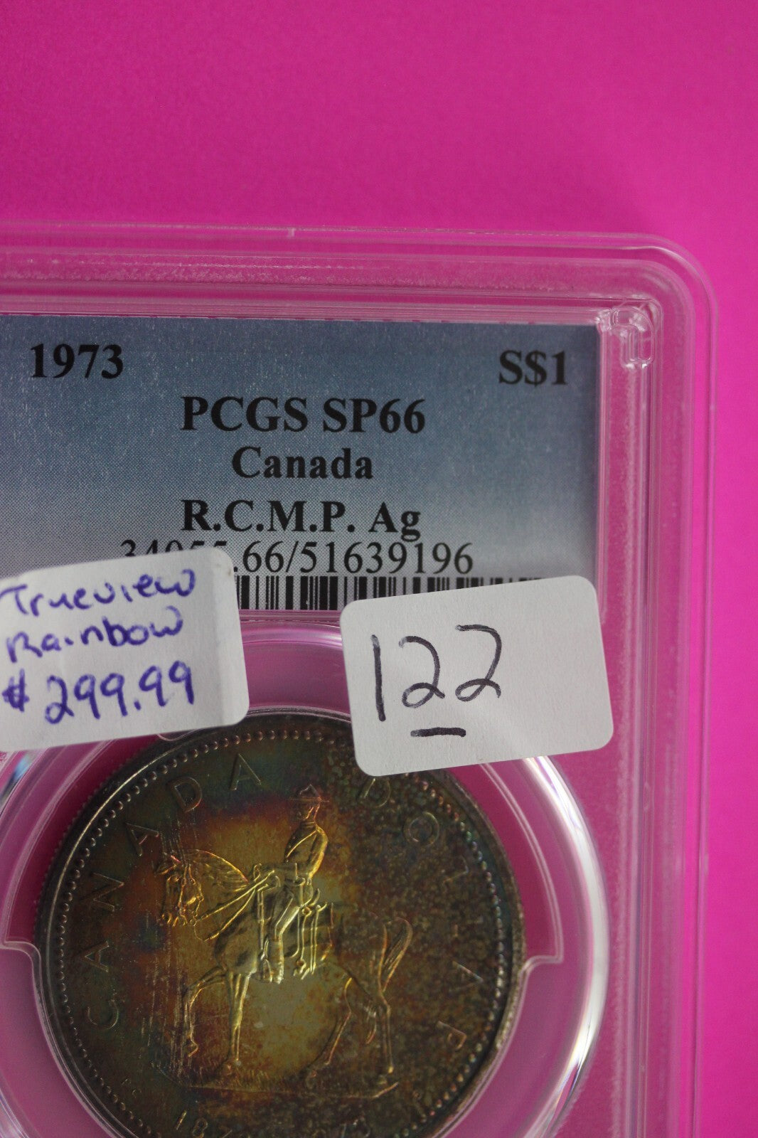 Toned 1973 SP 66 Canada Silver Dollar Royal Mounted Police PCGS Certified 122
