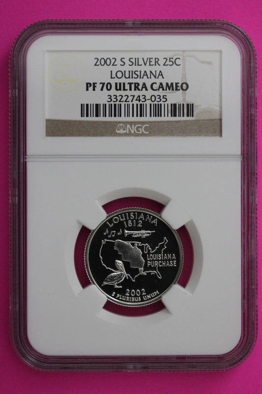 2002 S PF 70 Louisiana Silver State Quarter NGC Certified Authentic Slab 451