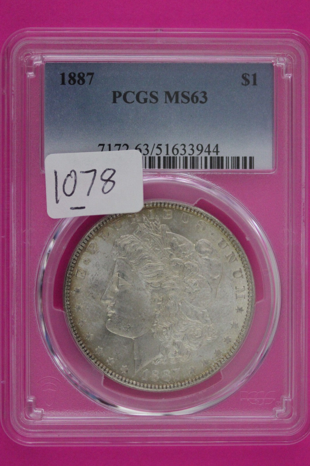 Toned 1887 P MS 63 Liberty Morgan Silver Dollar PCGS Certified Graded Slab 1078