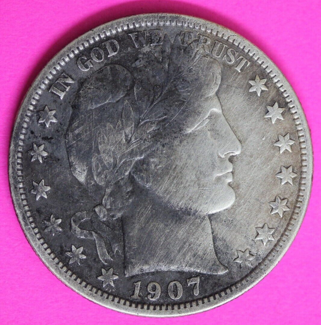 Toned 1907 P Barber Liberty Half Dollar Silver Scarce Semi Key Date Coin 76