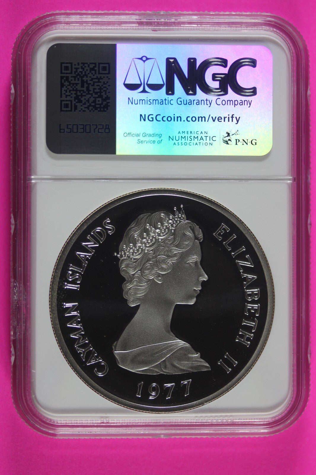 1977 PF 69 Cayman Islands Mary II $25 Dollars Silver Coin NGC Graded Slab 523