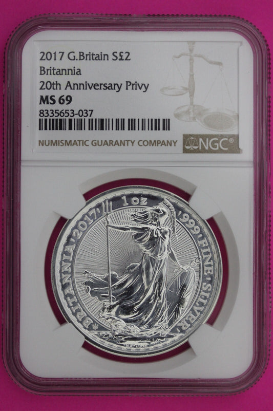 2017 MS 69 Great Britain £2 Britannia 20th Anniversary Privy NGC Graded Slab 894