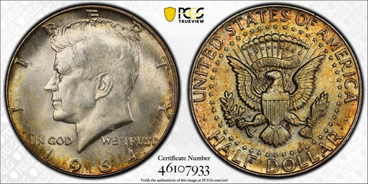 Toned Color 1964 P MS 65 John Kennedy Half Dollar PCGS Trueview Graded OCE 69