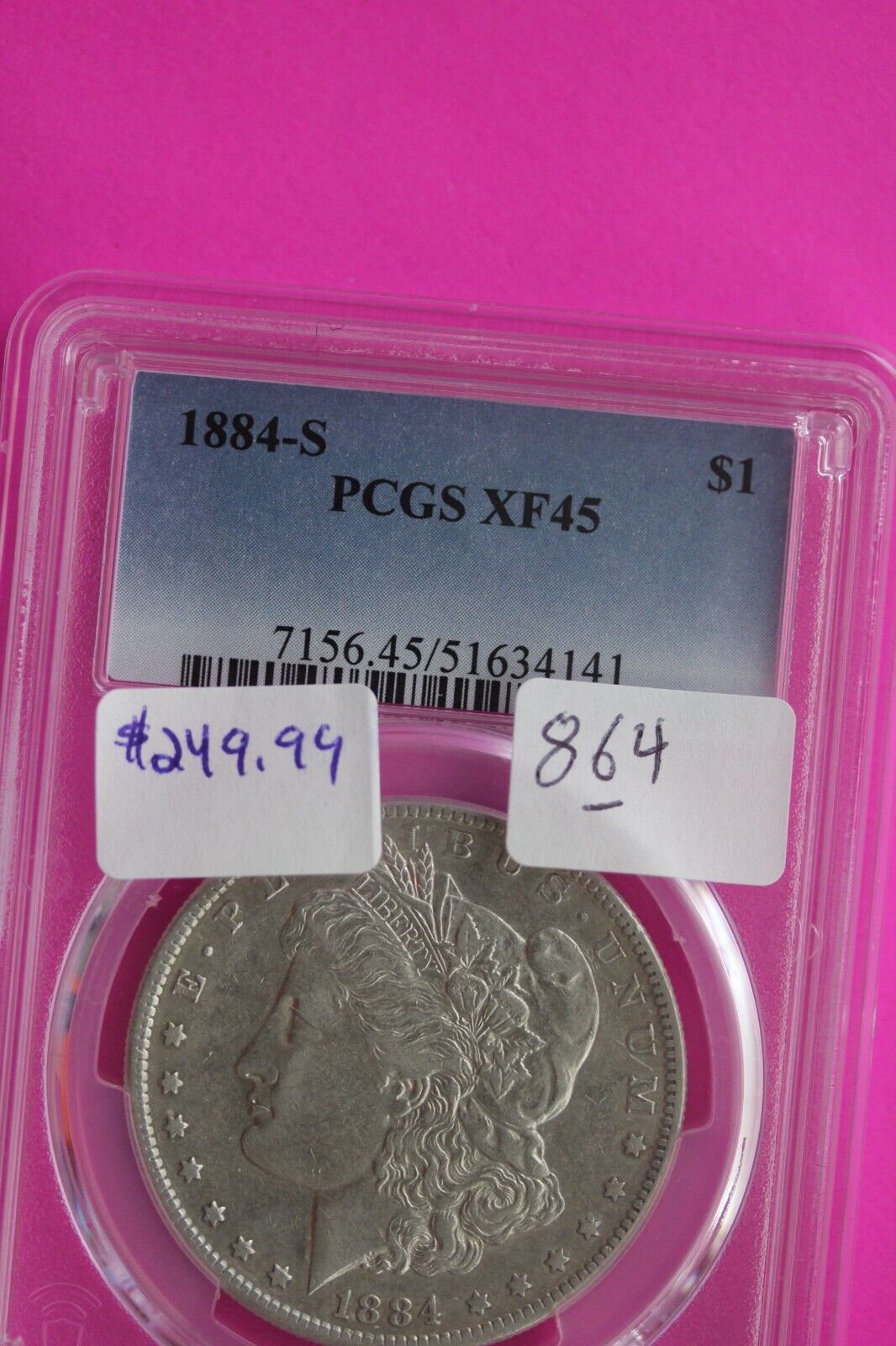 1884 S XF 45 Liberty Morgan Silver Dollar PCGS Certified Authentic Slab 864