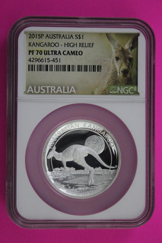 2015 PF 70 High Relief Australia Kangaroo $1 Dollar NGC Certified Graded 6009