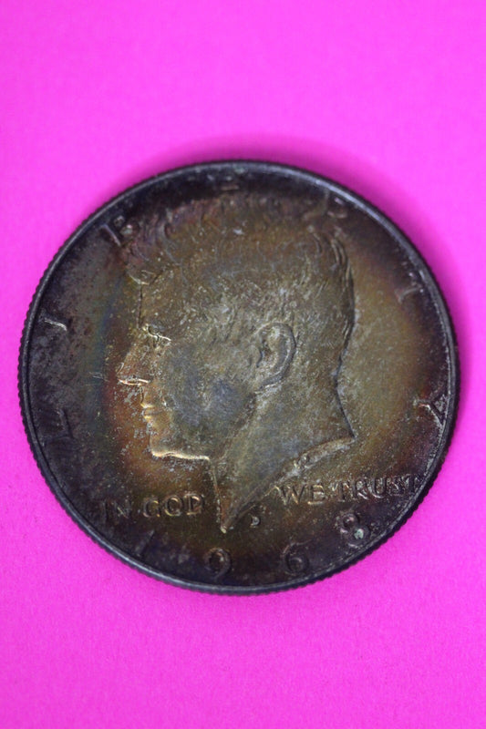 Rainbow Toned 1968 D John F Kennedy Silver Half Dollar Exact Gem Coin Shown 42