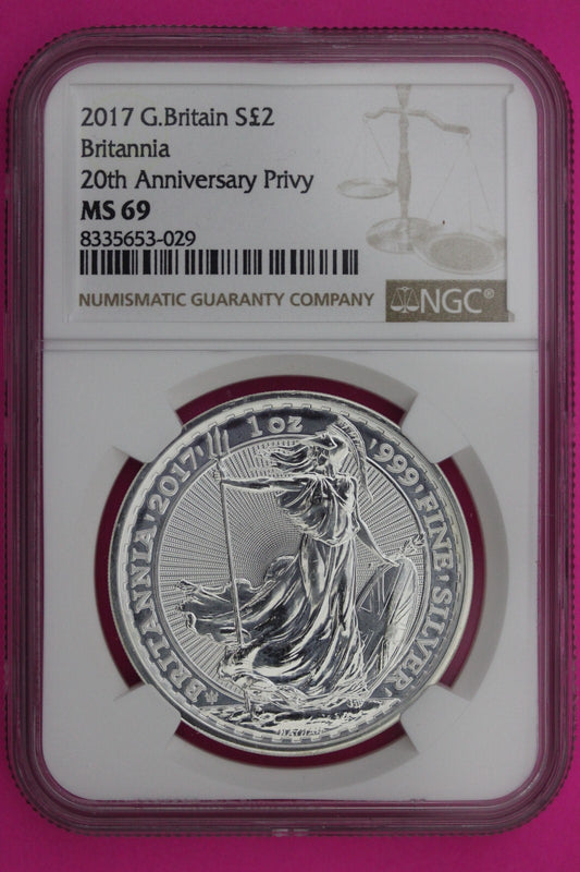 2017 MS 69 Great Britain £2 Britannia 20th Anniversary Privy NGC Graded Slab 881