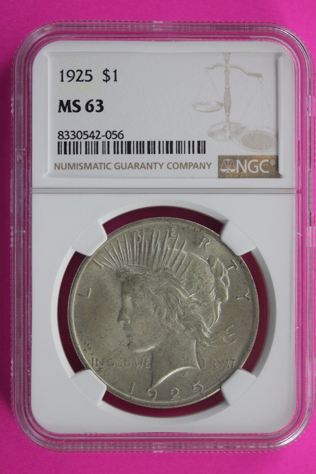 1925 P MS 63 Liberty Peace Silver Dollar NGC Certified Authentic Graded Slab 131