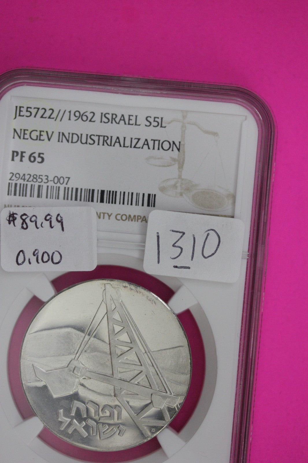 1962 PF 65 Israel 5 Lirot Negev Industrialization NGC Certified Graded Slab 1310