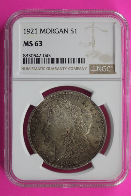 End Of Roll Toned 1921 P MS 63 Liberty Morgan Silver Dollar NGC Certified 92