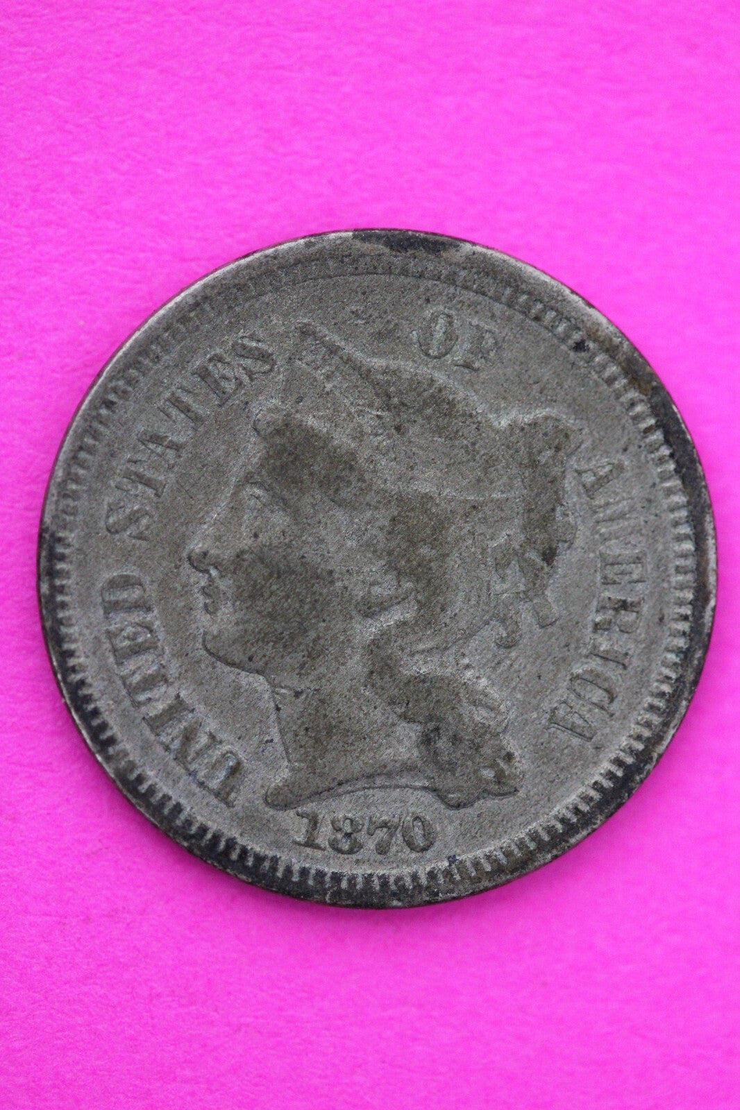 1870 Three 3 Cent Nickel Scarce Semi Key Date Type Coin Philadelphia Mint 65