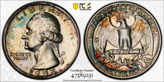 Rainbow Toned Trueview 1953 PR 66 George Washington Quarter PCGS Slab OCE 418