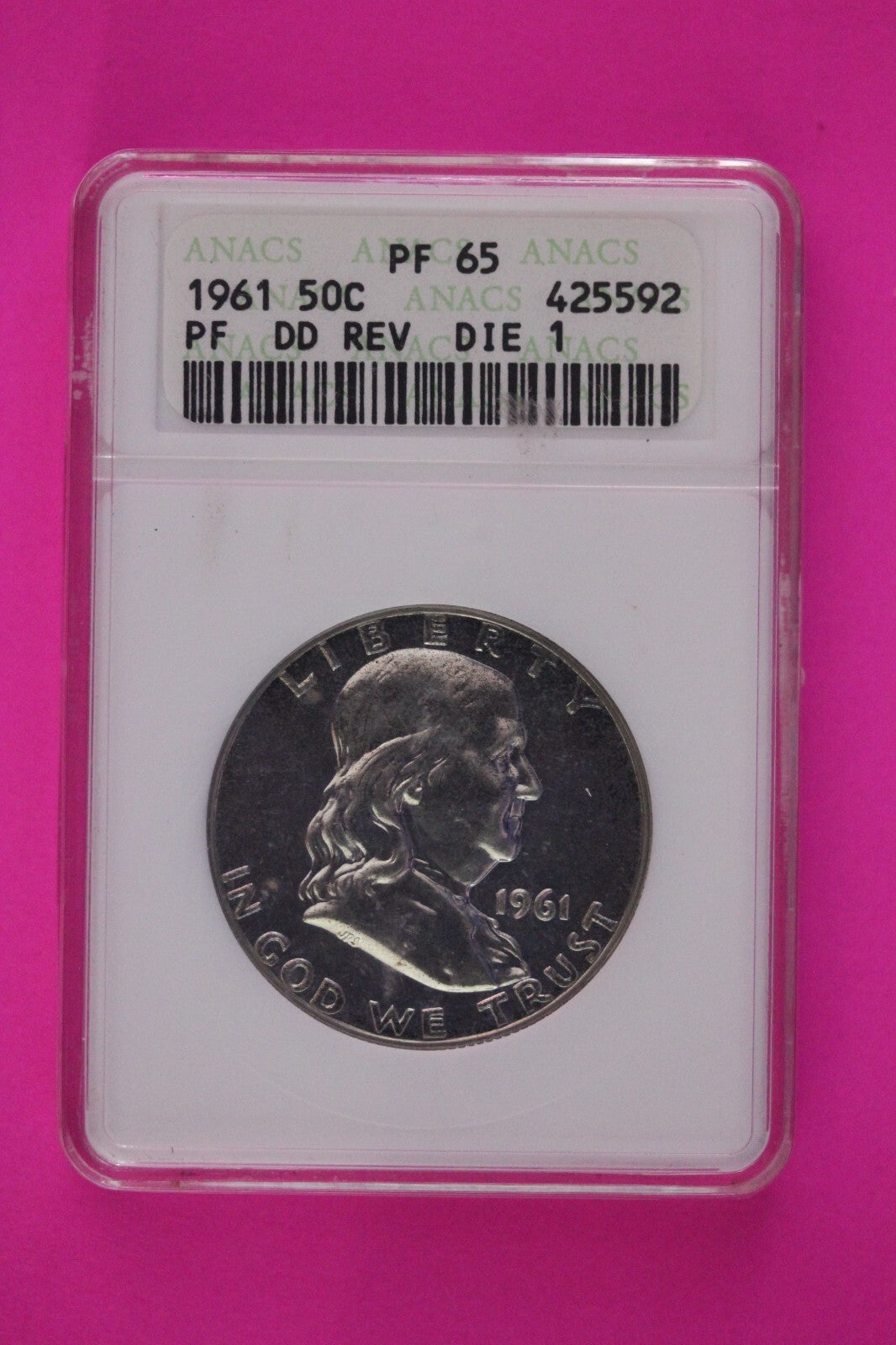 1961 PF 65 Double Die Reverse Die 1 Proof Ben Franklin Half Dollar ANACS 949