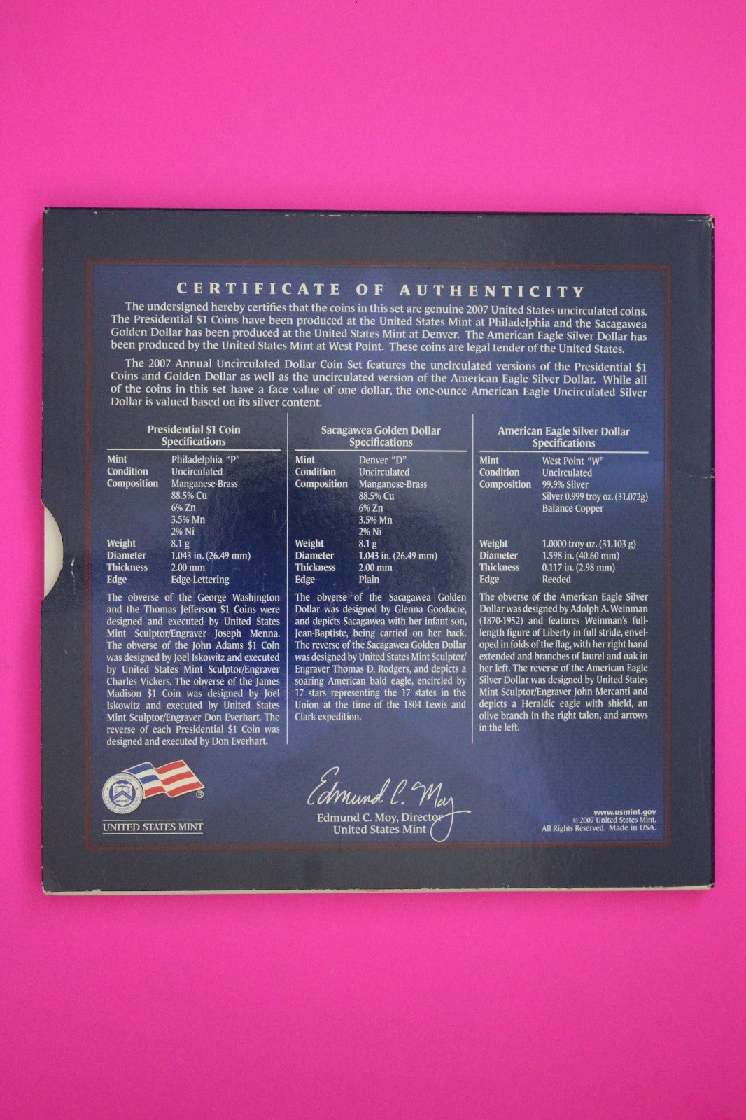 Gem 2007 Brilliant Uncirculated 6 Dollars U.S. Mint Set Silver Eagle COA 9056