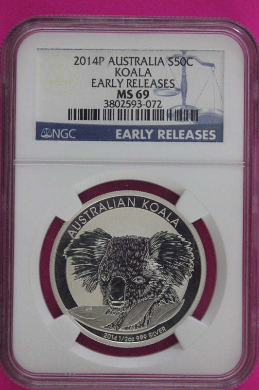 2014 P MS 69 Australia Koala 50 Cents 1/2 OZ Silver NGC Certified Graded 128