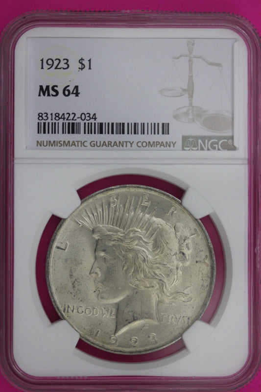 1923 P MS 64 Peace Liberty Silver Dollar NGC Certified Graded Authentic 1183