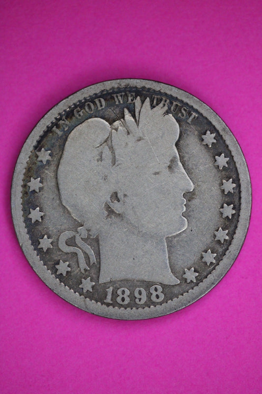 1898 O Barber Liberty Quarter Silver Guaranteed Authentic & Genuine Coin 2894