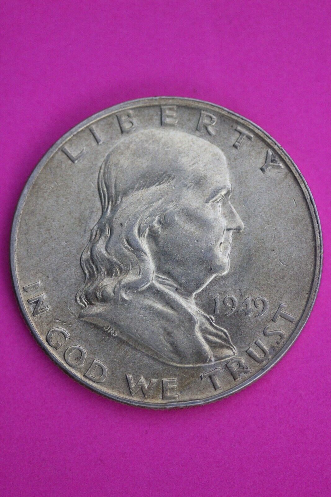 High Grade Toned 1949 D Ben Franklin Silver Half Dollar Exact Coin Shown 09
