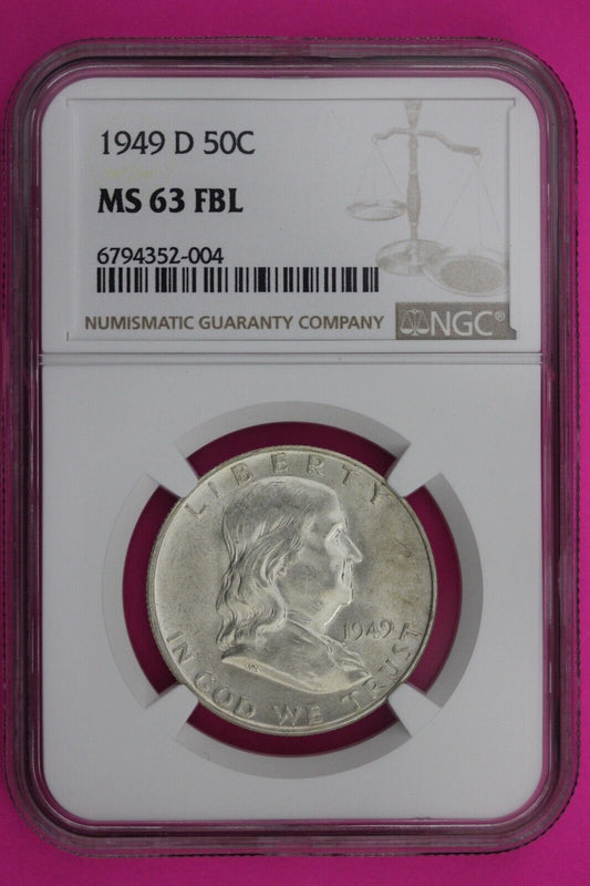 1949 DMS 63 FBL Ben Franklin Half Dollar NGC Graded Slab Full Bell Line 486