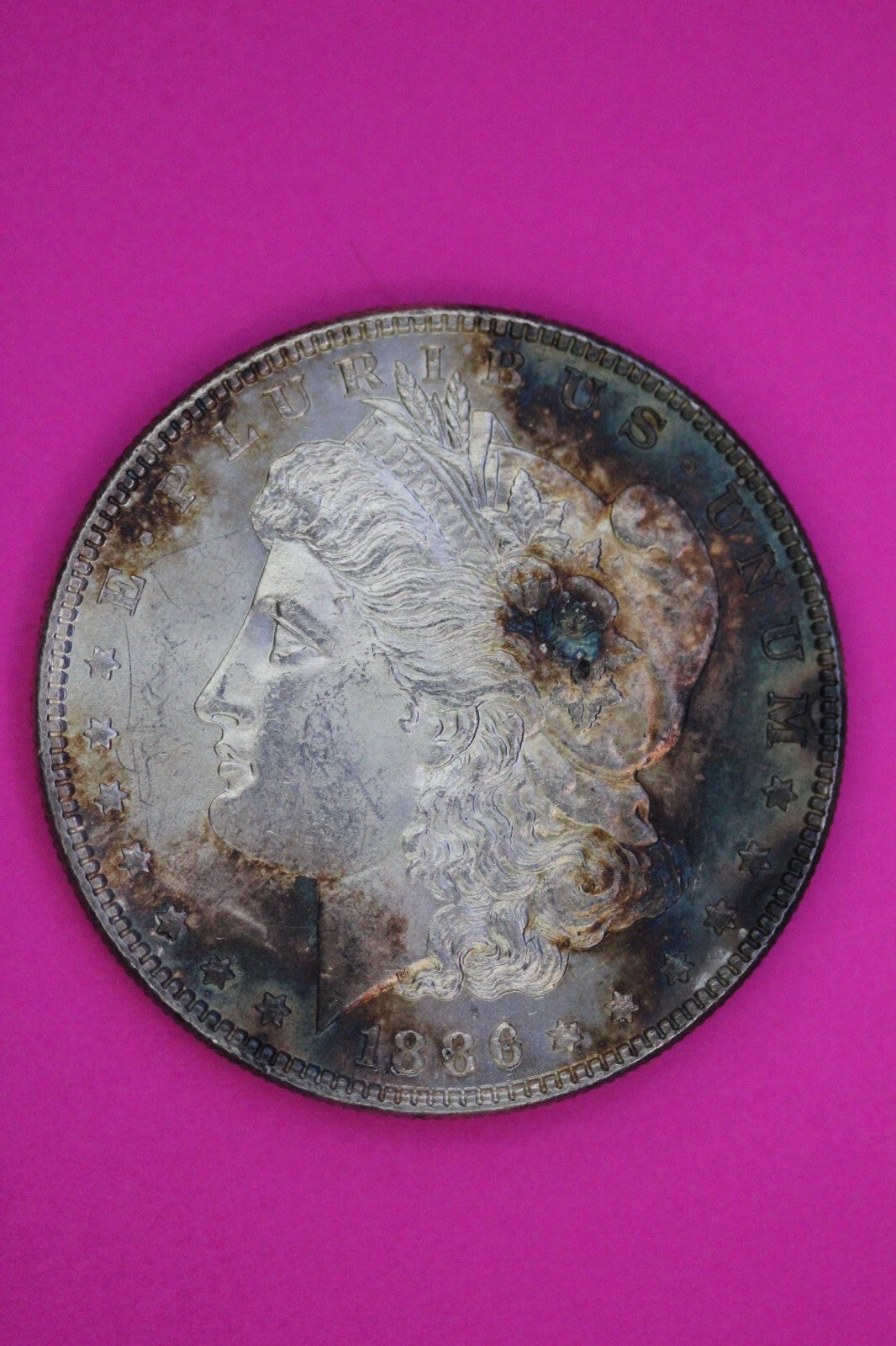 Rainbow Toned 1886 P Morgan Liberty Silver Dollar Philadelphia Mint Coin 212