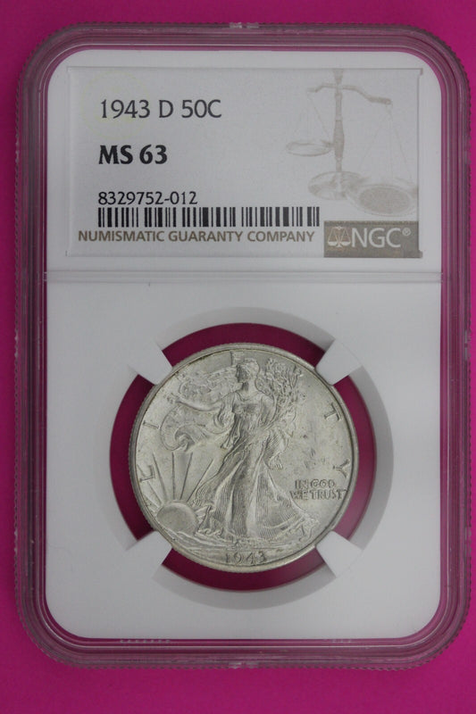 1943 D MS 63 Walking Liberty Half Dollar NGC Graded Certified Authentic 197