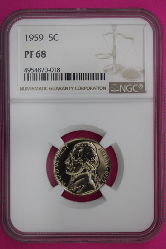 1959 PF 68 Jefferson Nickel NGC Certified Graded Authentic Genuine Slab 329