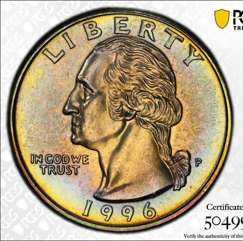 Toned 1996 P MS 66 Washington Quarter PCGS Graded Certified Authentic Slab 104