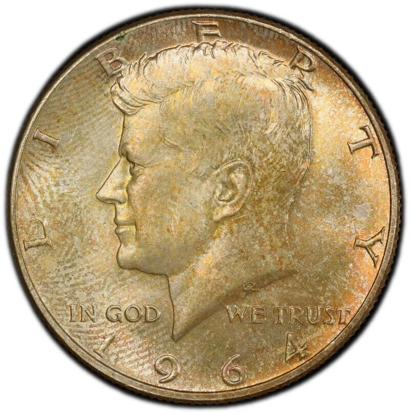 Golden Toned 1964 D MS 66 John F Kennedy Silver Half Dollar PCGS Authentic 668