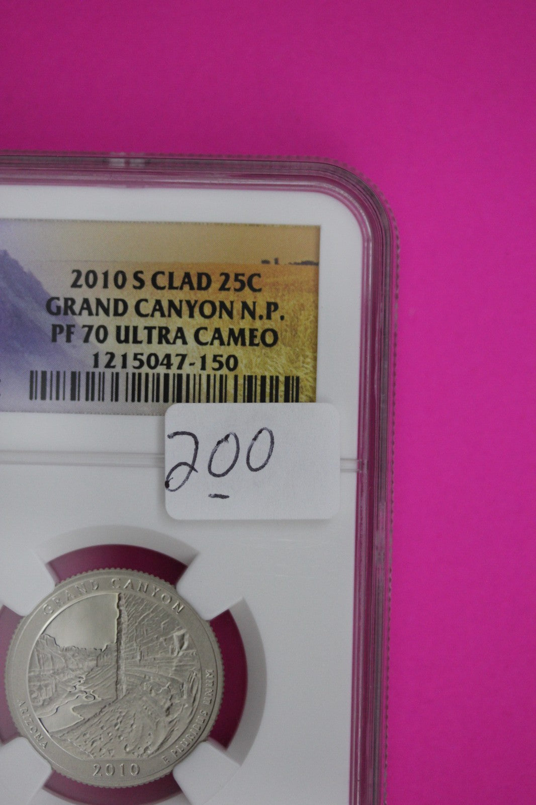 2010 S PR 70 Clad Grand Canyon Parks Quarter NGC Certified Authentic Slab 200