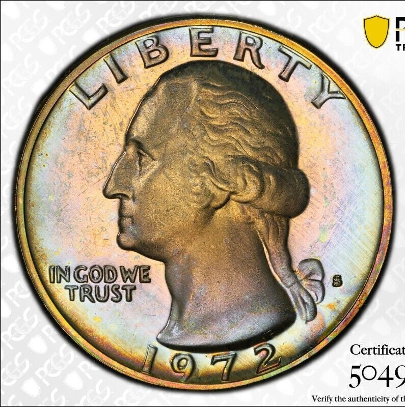 Toned 1972 S PR 68 CAM Washington Quarter PCGS Graded Certified Authentic 83