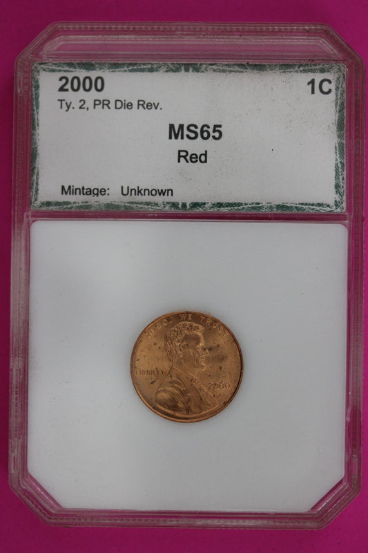 2000 P Type 2 Proof Die Reverse Red Spots Lincoln Memorial Cent Slab 1363