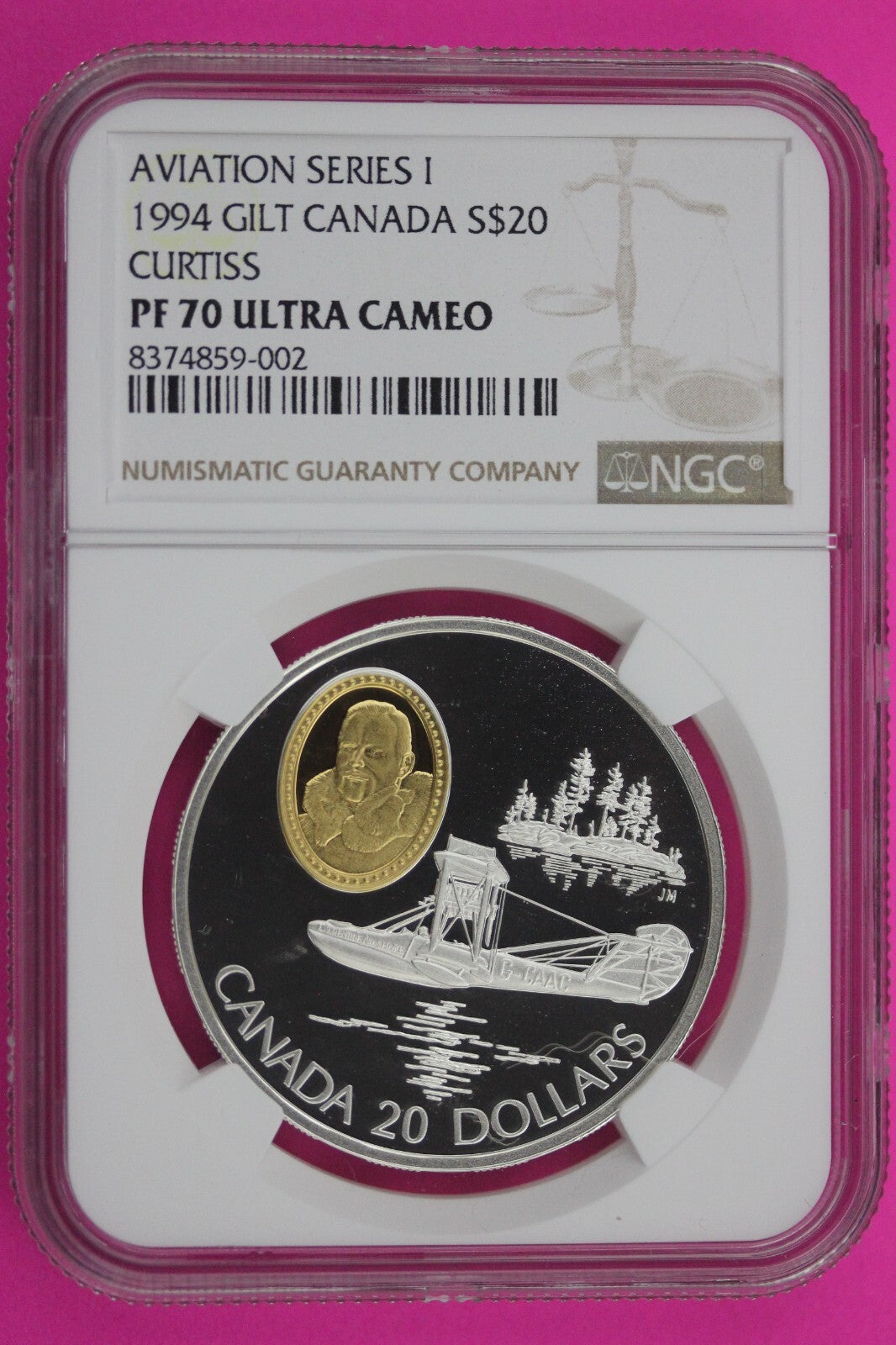 1994 PF 70 Gilt Canada $20 Proof Curtiss Silver Coin Aviation Series NGC 181