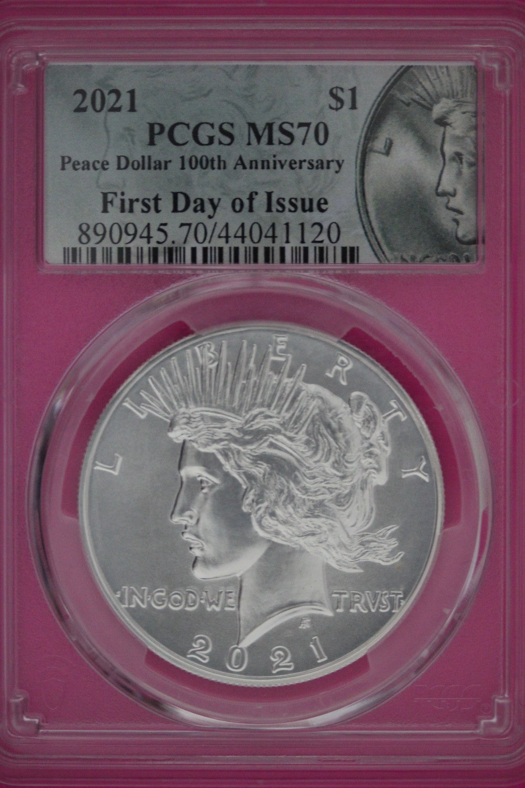 RARE 2021 MS 70 Peace Silver Dollar 1rst Day Issue PCGS Graded Authentic 945