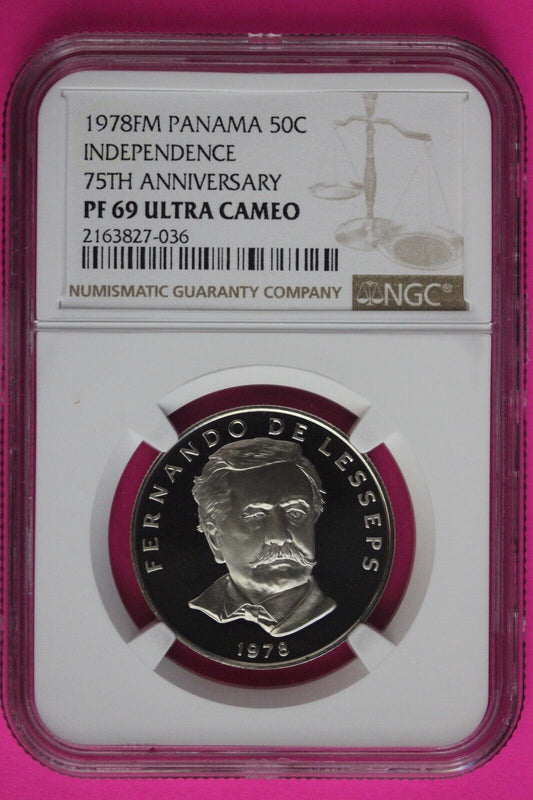 1978 Panama PF 69 Ultra Cameo Proof 50 Centesimos NGC Graded Authentic Slab 1040
