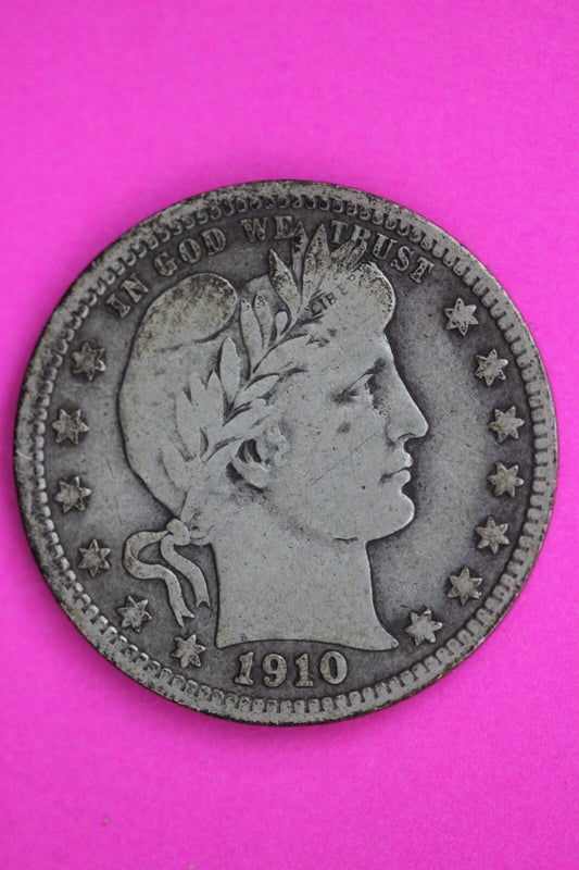 1910 P Barber Liberty Silver Quarter Guaranteed Authentic & Genuine Coin 0608N