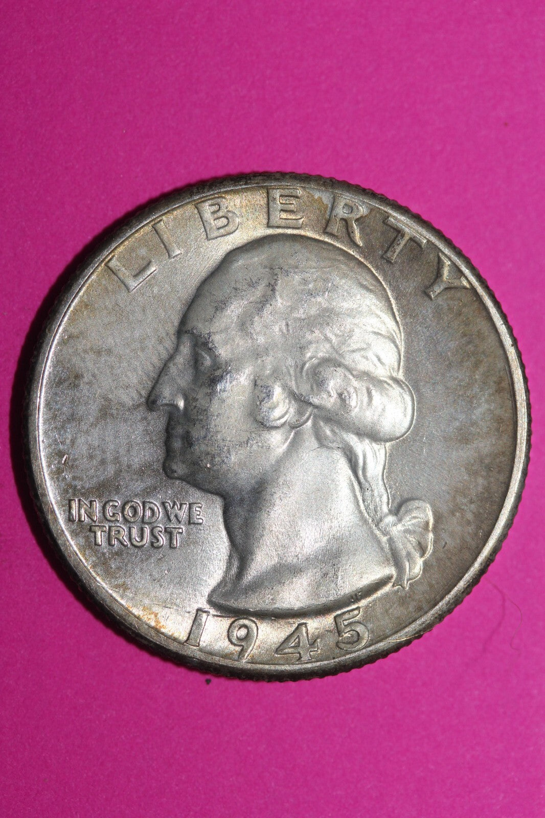 Toned 1945 D George Washington Silver Quarter Coin Guaranteed Authentic 1052