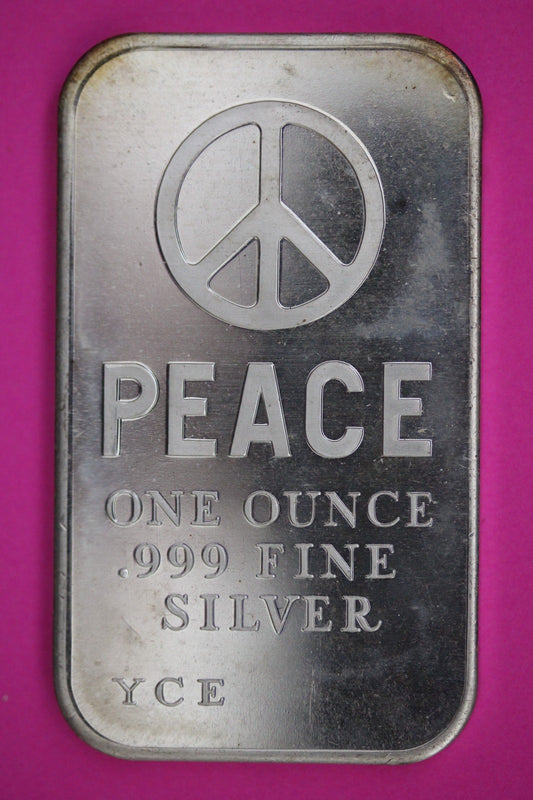 Silver Art Bar Peace Sign YCE Mint Rare Vintage 1 OZ .999 Fine Free Shipping 15