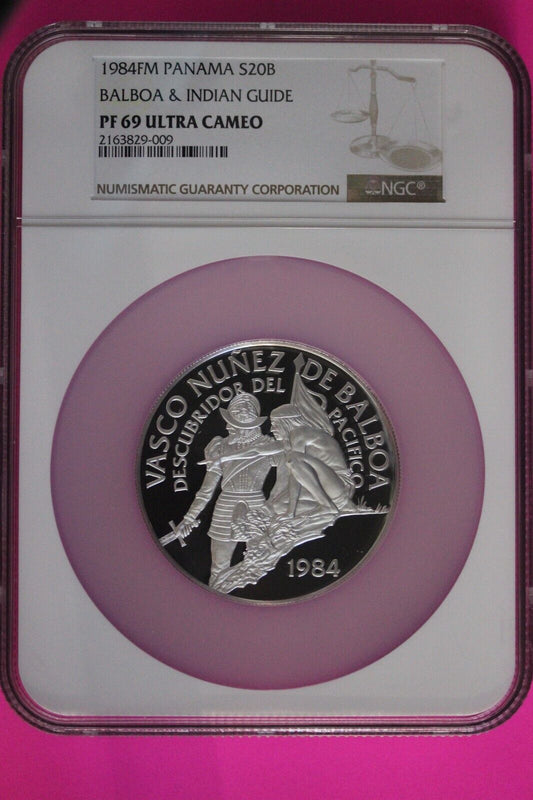 Very Rare 1984 Panama Silver 20 Balboas PF 69 Ultra Cameo NGC Graded Slab 7102