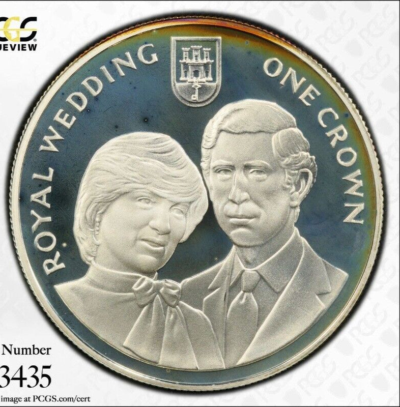 Toned 1981 PR 68 DCAM Crown Gibraltar Princess Diana Royal Wedding PCGS Slab 639