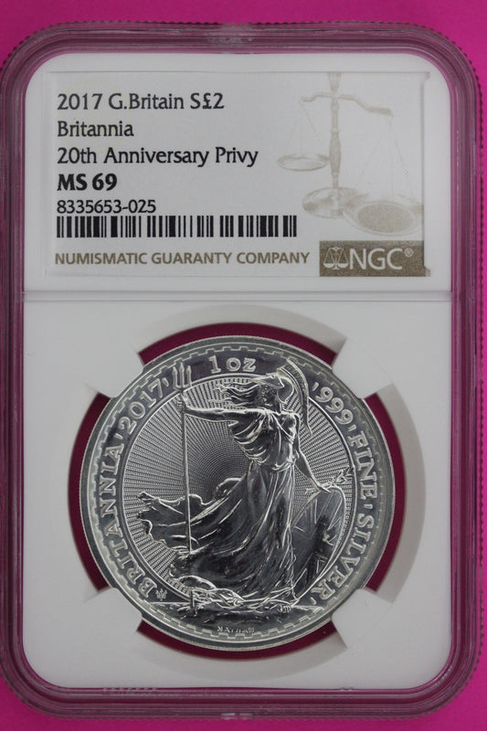 2017 MS 69 Great Britain £2 Britannia 20th Anniversary Privy NGC Graded 865