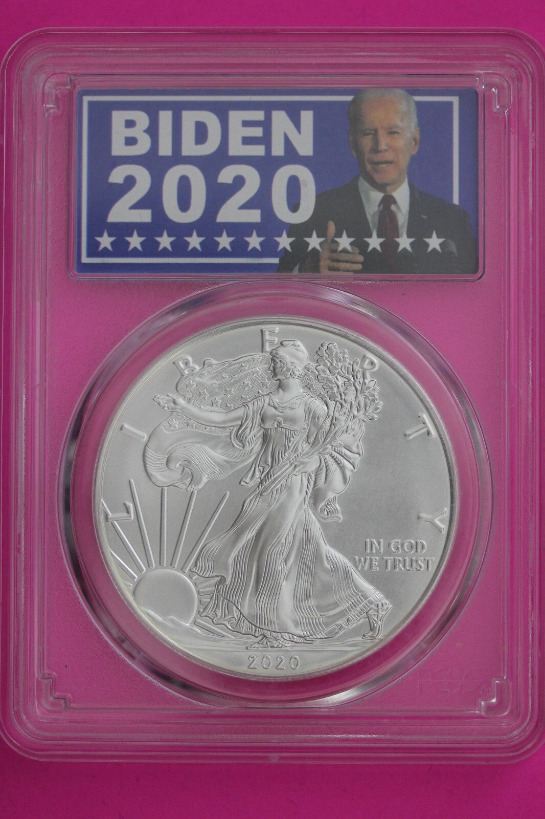 Joe Biden Label 2020 MS 70 Silver Eagle Coin 1 OZ .999 PCGS Certified Graded 568