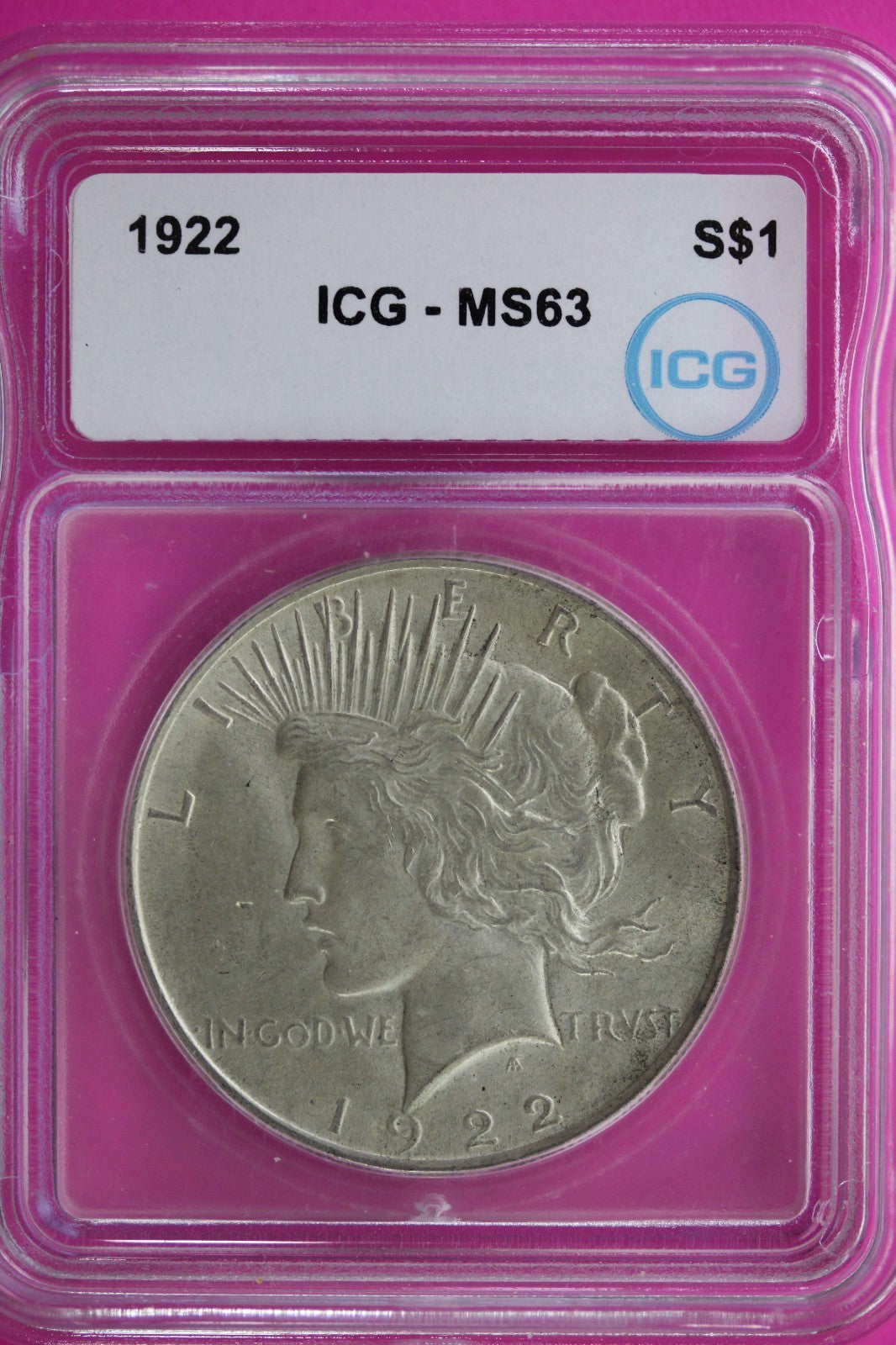 1922 P MS 63 Liberty Peace Silver Dollar ICG Certified Graded Authentic Slab 947