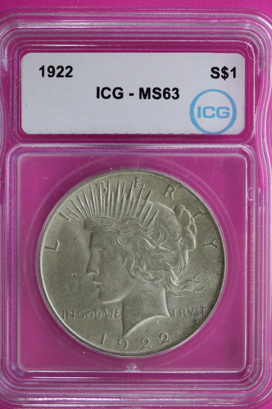 1922 P MS 63 Liberty Peace Silver Dollar ICG Certified Graded Authentic Slab 947