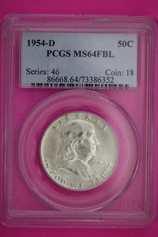 Full Bell Lines 1954 D MS 64 FBL Ben Franklin Half Dollar Silver Coin PCGS 347